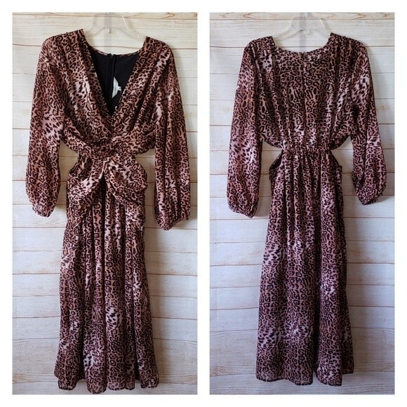 Anthropologie Ranna Gill Animal Print Cutout Midi Dress - Picture 5 of 13